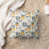 ハロウィンお洒落のカルドロンと猫柄 クッション (ブランケット)