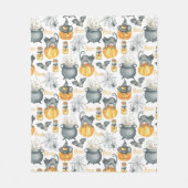 ハロウィンお洒落のカルドロンと猫柄 フリースブランケット (正面)