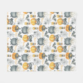 ハロウィンお洒落のカルドロンと猫柄 フリースブランケット (正面(横))