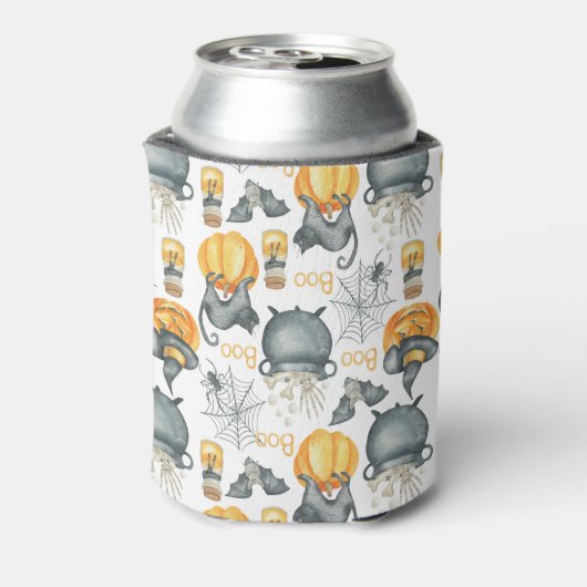 ハロウィンお洒落のカルドロンと猫柄 缶クーラー (缶裏面)