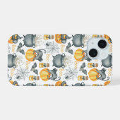 ハロウィンお洒落のカルドロンと猫柄 iPhone 15ケース (裏面横)