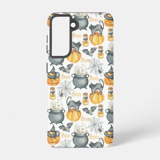 ハロウィンお洒落のカルドロンと猫柄 SAMSUNG GALAXYケース (裏面)