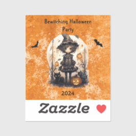 ハロウィンお洒落の魔女と彼女の猫の友人 シール