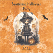 ハロウィンお洒落の魔女と彼女の猫の友人 シール (正面)