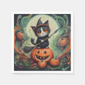 ハロウィンお洒落の魔猫とカボチャのハロウィー スタンダードカクテルナプキン (正面)