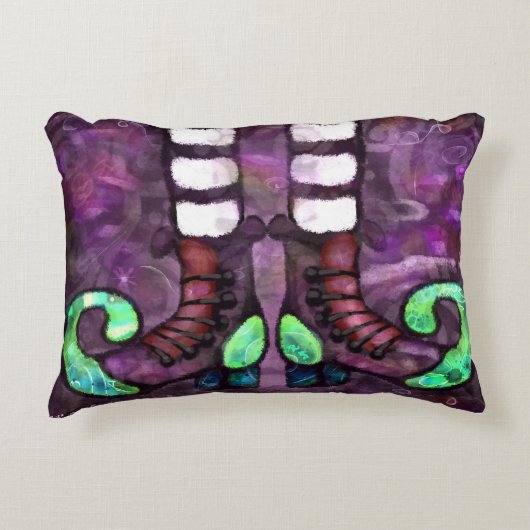 ハロウィンお洒落ウィッチブーツパープルグリーンブラック アクセントクッション (正面)