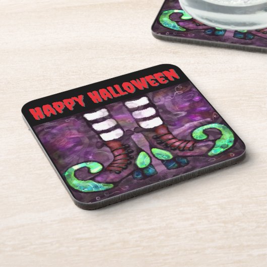ハロウィンお洒落ウィッチブーツパープルグリーンレッド コースター (左側)