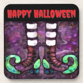 ハロウィンお洒落ウィッチブーツパープルグリーンレッド コースター (正面)