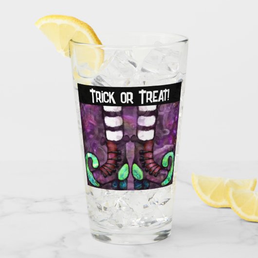 ハロウィンお洒落ウィッチブーツパープルグリーン タンブラーグラス (アイス正面)