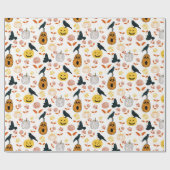 ハロウィンお洒落カボチャの秋の花模様 ラッピングペーパー (フラット)