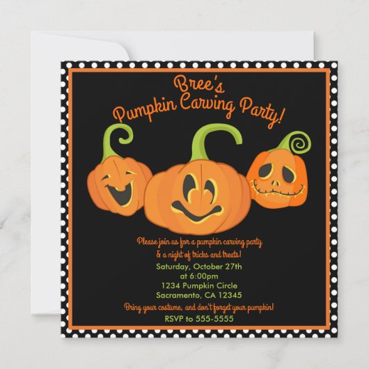 ハロウィンお洒落カボチャ彫刻コスチュームパーティー 招待状 (正面)