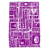 ハロウィンお洒落クールタイポグラフィパターン紫 ミディアムペーパーバッグ (裏面)