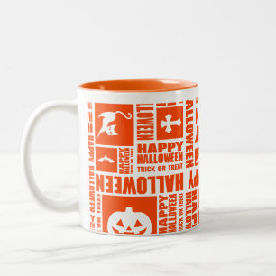 ハロウィンお洒落クールタイポグラフィ模様オレンジ ツートーンマグカップ