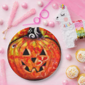 ハロウィンお洒落ジャック – O – ランタン抽象芸術オレンジ ペーパープレート (パーティー)