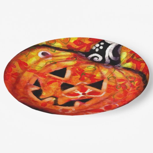 ハロウィンお洒落ジャック – O – ランタン抽象芸術オレンジ ペーパープレート (アングル)