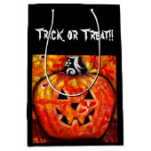 ハロウィンお洒落ジャック – O – ランタン抽象芸術オレンジ ミディアムペーパーバッグ (正面)