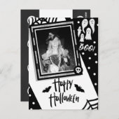 ハロウィンお洒落ブラック&ホワイトスカル写真 ポストカード (正面/裏面)