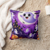 ハロウィンお洒落墓地シーン – かわいい幽霊 クッション (ブランケット)