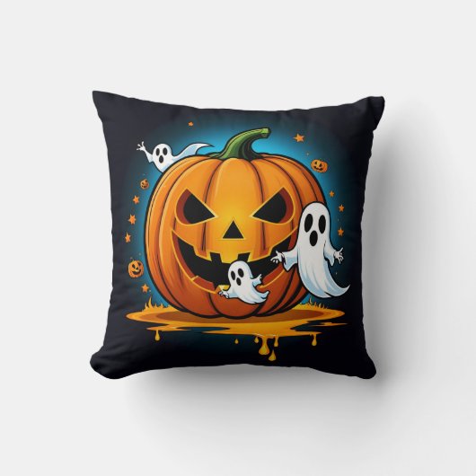 ハロウィンお洒落幽霊のまわりには不気味なカボチャ クッション (正面)