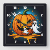 ハロウィンお洒落幽霊のまわりには不気味なカボチャ スクエア壁時計 (正面)