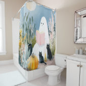 ハロウィンお洒落本の恋人幽霊黒猫 シャワーカーテン (インサイチュ)