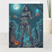 ハロウィンお菓子くれなきゃ、ゾンビ彼女と脳みそを食わせる カード (正面)