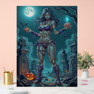 ハロウィンお菓子くれなきゃ、ゾンビ彼女の脳みそを食わせるわよ アクリルサイン