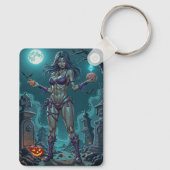 ハロウィンお菓子くれなきゃ、ゾンビ彼女の脳みそを食わせるわよ キーホルダー (裏面)