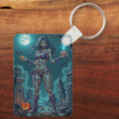 ハロウィンお菓子くれなきゃ、ゾンビ彼女の脳みそを食わせるわよ キーホルダー (裏面)