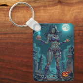 ハロウィンお菓子くれなきゃ、ゾンビ彼女の脳みそを食わせるわよ キーホルダー (正面)