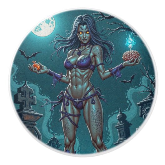 ハロウィンお菓子くれなきゃ、ゾンビ彼女の脳みそを食わせるわよ セラミックノブ (正面)