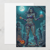 ハロウィンお菓子くれなきゃ、ゾンビ彼女の脳みそを食わせるわよ 招待状 (正面/裏面)