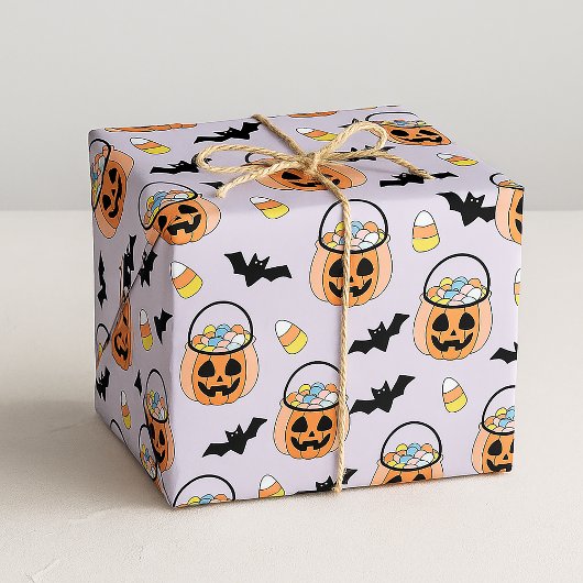 ハロウィンお菓子とコウモリの柄 ラッピングペーパー