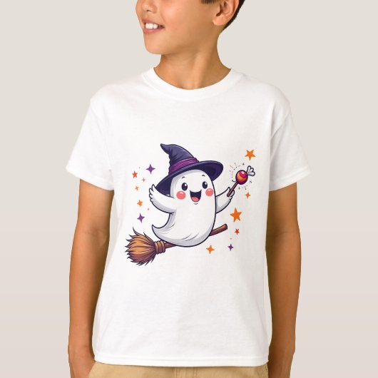 ハロウィンお菓子と空飛ぶ幽霊 Tシャツ (正面)