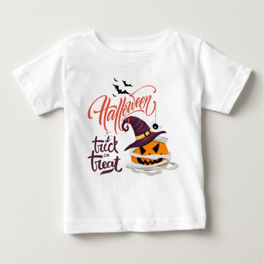 ハロウィンお菓子をくれなきゃイタズラしちゃう かぼちゃ ベビーTシャツ (正面)