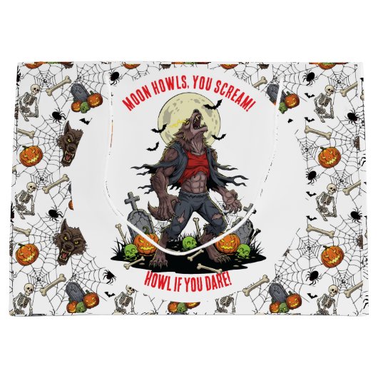🐺 ハロウィンお菓子入れ 🎃💀 ラージペーパーバッグ (正面)