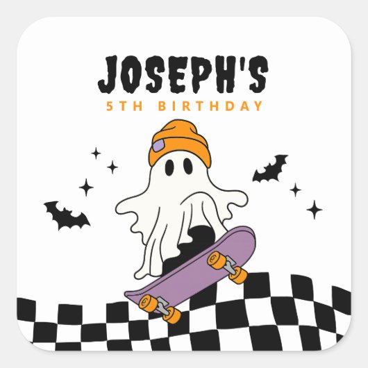 ハロウィンお誕生日おめでとうステッカー 少年 スクエアシール (正面)