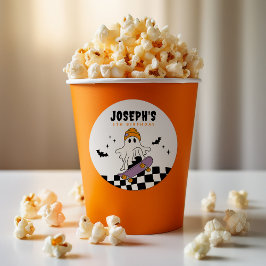 ハロウィンお誕生日おめでとうステッカー 少年 スケボー幽霊 ラウンドシール