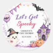 ハロウィンお誕生日おめでとうステッカー Let's Get Spooky ラウンドシール (正面)