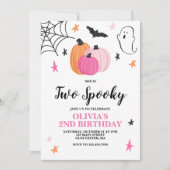 ハロウィンお誕生日おめでとう2歳の誕生日招待状 スパイキー ピンク 招待状 (正面)