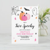ハロウィンお誕生日おめでとう2歳の誕生日招待状 スパイキー ピンク 招待状 (スタンド正面)