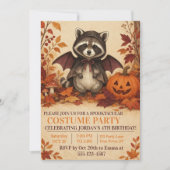 ハロウィンお誕生日パーティーのアライグマコウモリコスチューム 招待状 (正面)