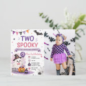 ハロウィンお誕生日パーティーの写真 2つのスケアスタイル 招待状 (スタンド正面)