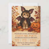 ハロウィンお誕生日会のかわいい子猫コウモリコスチューム 招待状 (正面)