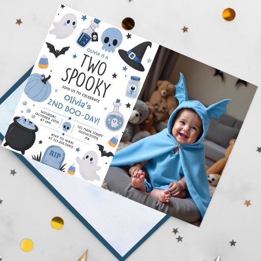 ハロウィンお誕生日会の2つのおばけ写真 招待状