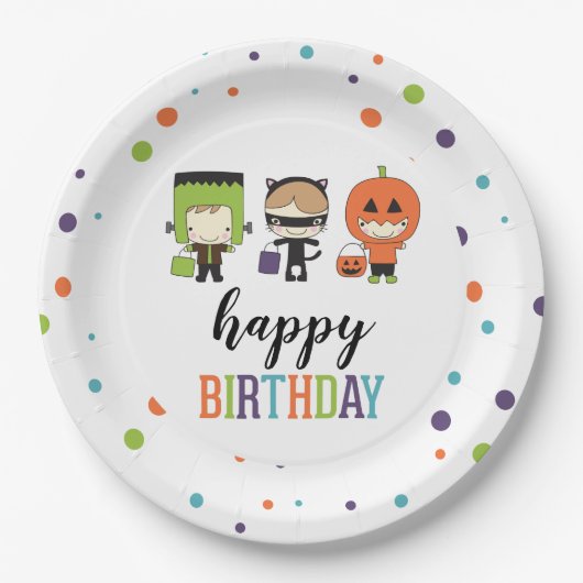 ハロウィンお誕生日会カラフル ペーパープレート (正面)