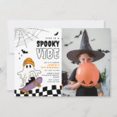 ハロウィンお誕生日会案内状 少年 スケートボード おばけ 招待状 (正面)