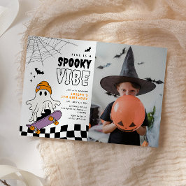 ハロウィンお誕生日会案内状 少年 スケートボード おばけ 招待状