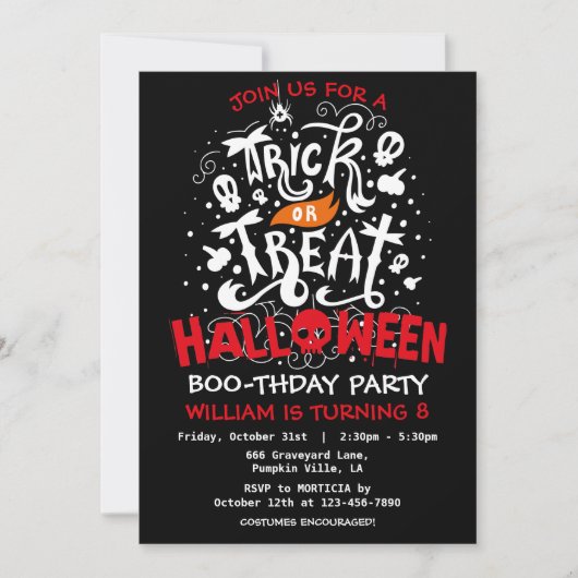 ハロウィンお誕生日会 トリック・オア・トリート 招待状 (正面)