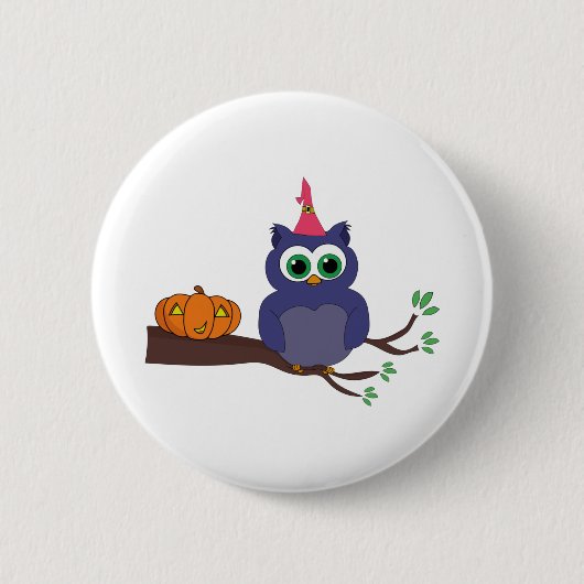 ハロウィンかわいいフクロウとカボチャ 缶バッジ (正面)